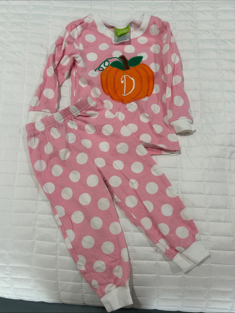 Girls Pink Polka Dot Pumpkin Monogram Pajama Set - Personalized Sleepwear